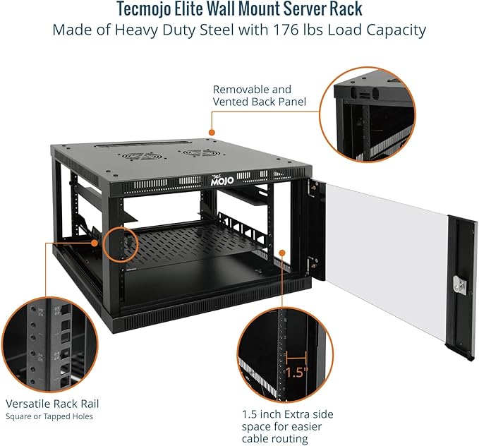 Tecmojo 6U Wall Mount Rack Cabinet, Heavy-Duty 176 Lbs High Load Capacity, 19” Enclosed Server Network Rack with Glass Door, 23.6” Deep – Elite Collection