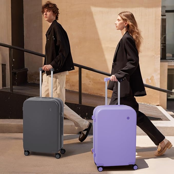 mixi Luggage Suitcase with Spinner Wheels, Hardside Rolling Suitcase PC with Cover & TSA Lock Lightweight Travel Case 28in Checked in, Rock Gray