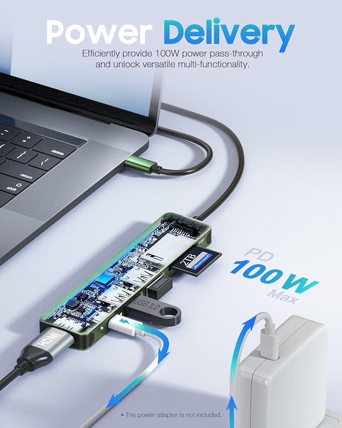 Hiearcool USB C Hub, USB-C Adapter, 7 in 1 USBC to HDMI Multi-Port Adapter Dongle Compatible for Thunderbolt 3 4 MacBook Pro Air Dell Lenovo HP Laptops and Other Type C Devices-Green