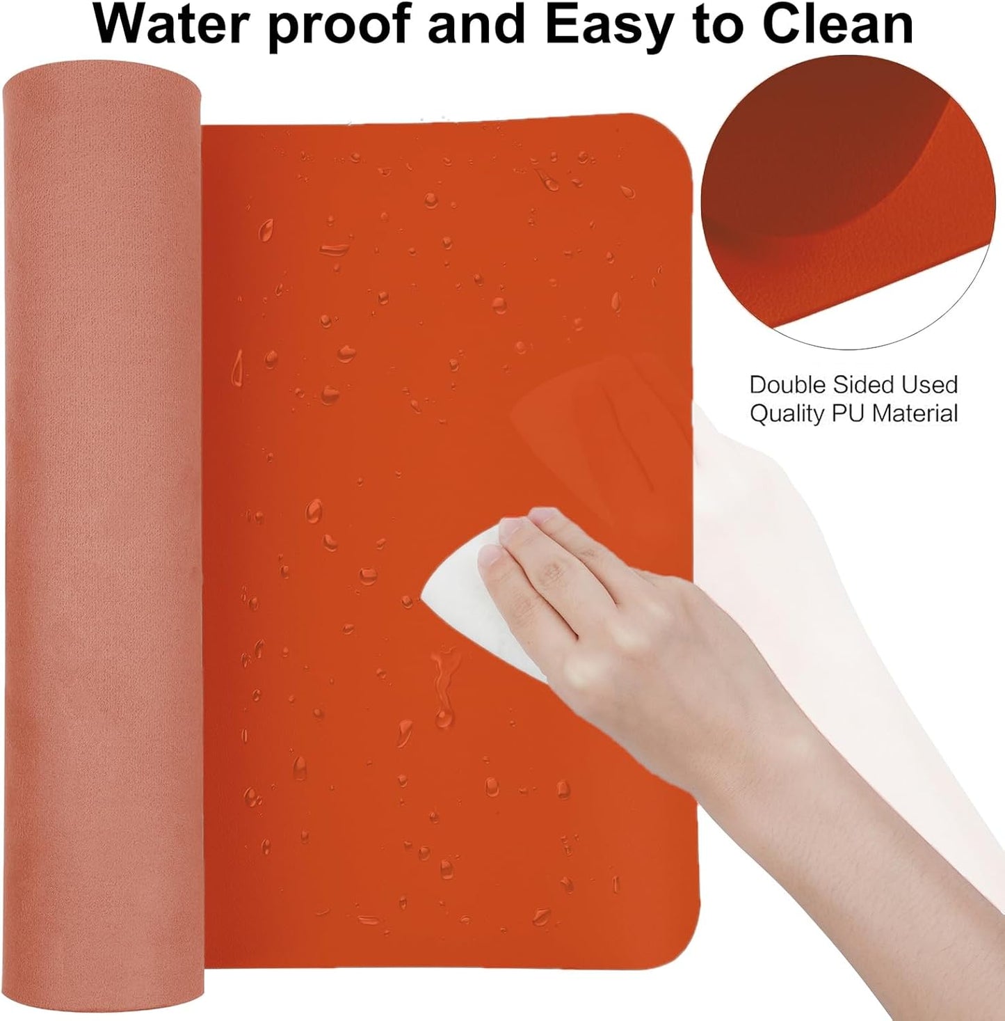 Boutilon Leather Desk Pad Protector,Non-Slip Mouse Pad,Laptop Desk Pad,Office Mouse Mat,Waterproof Leather Desk Blotter,Desk Writing Pad for Office and Home (L-Orange H,35"x 17")