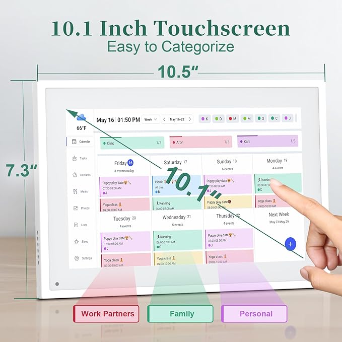 Smart Digital Calendar, 10.1" HD Smart Touch Screen Home Interactive Electron Calender WiFi Planner,Meal Schedule, Duty Chart,Achievement Rewards- Built-in Digital Photo Frame Function