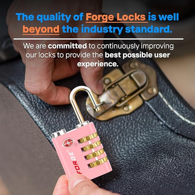 Forge Dual-Opening: Key or Combination Access Lock, TSA Approved Locks for Luggage, Pelican case, Travel, Gym, School, Stainless Steel Shackle. (Pink, 2 Pk)