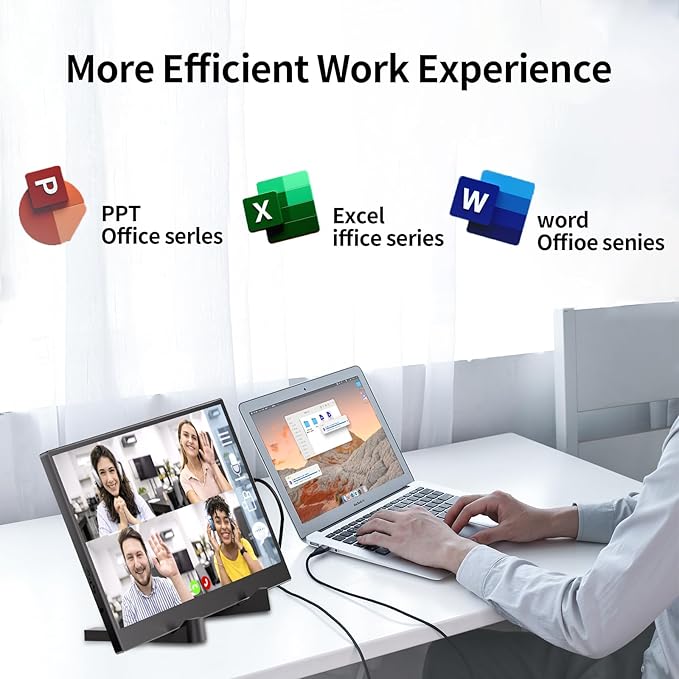 Portable Monitor, 14" HDMI USB-C IPS External Screen, Built-in Dual Speakers Gaming for Laptop PC Display with Stand, Plug & Play,Lightweight Small Monitor for On-The-Go Use,Black