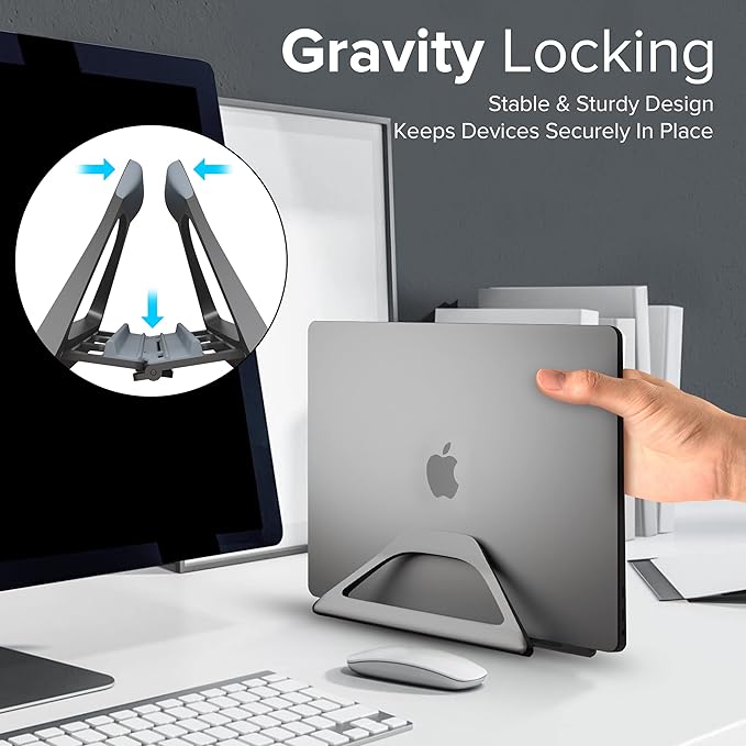 Elestoria Vertical Laptop Stand Holder- Adjustable Laptop Holder Vertical fits All MacBook, Chromebook & Gaming Laptops - Grey