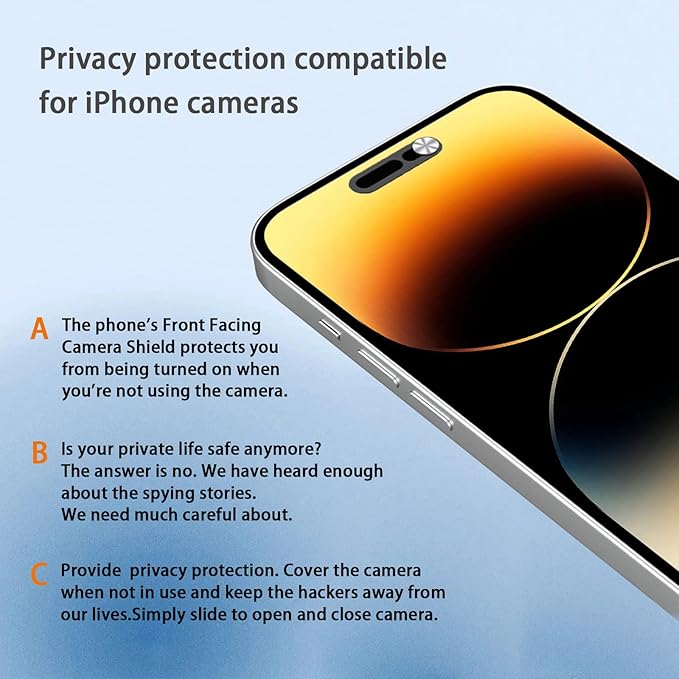 Front Camera Cover,Webcam Cover Compatible for Phone 14Pro/14 Pro Max/15/15Plus/15Pro/15Pro Max/16/16Plus/16Pro/16Pro Max,Protect Privacy and Security,Not Affect Face ID, 2 Pack-Silver