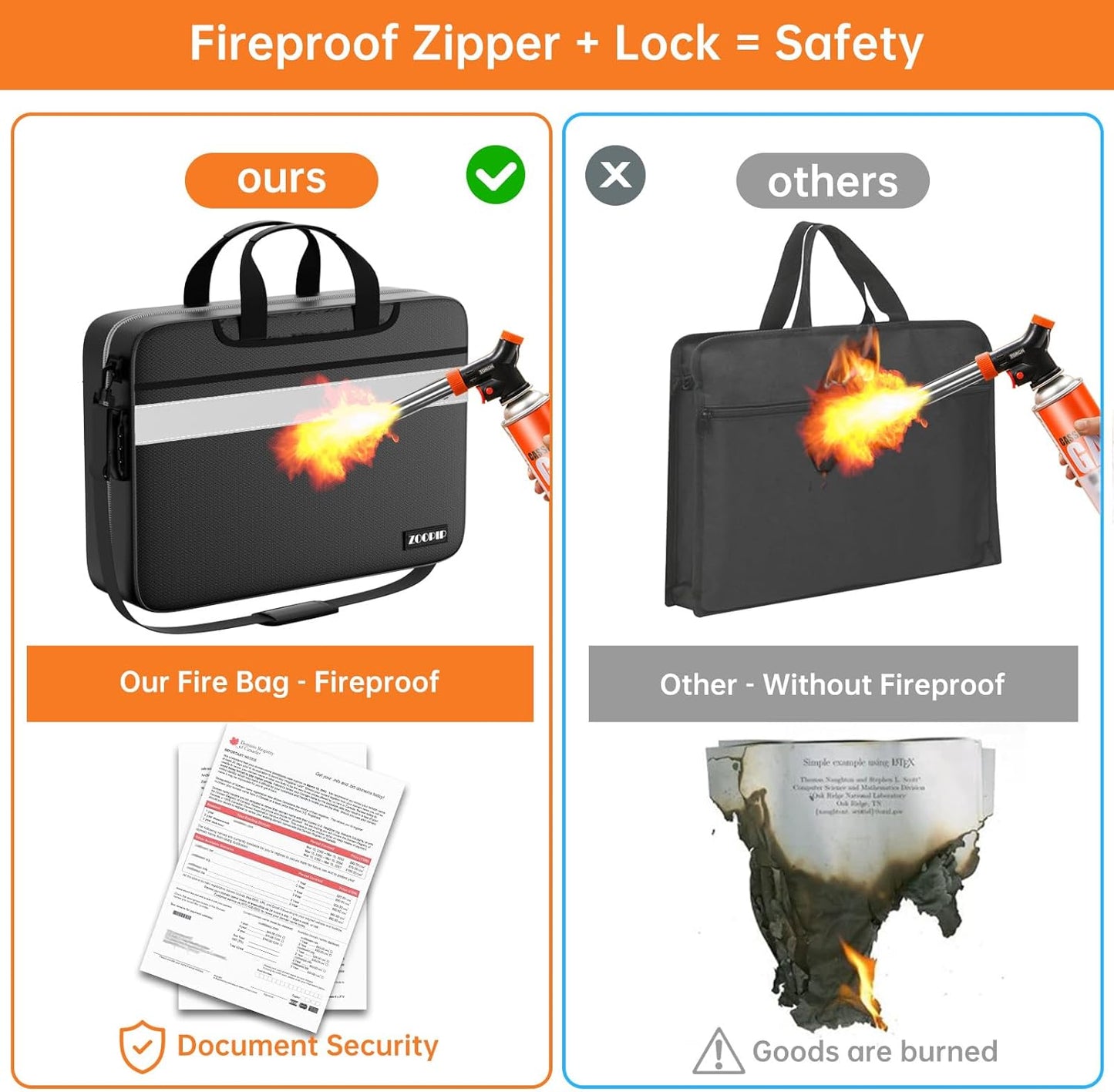 Accordion File Organizer with Lock,Fireproof Document Organizer Bag with Shoulder Strap,Large 13 Pocket Expanding File Folder,Portable Safe Storage for Letter/Legal Size-White Reflective Strip