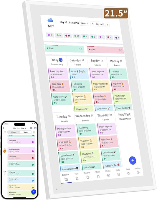 Smart Digital Calendar: 21.5-Inch Electronic Wall Calendars & Chore Chart, Full HD Interactive Touchscreen Display for Family Schedules Planner,Seamless Scheduling/Organizing-Wall/Desk Mountable