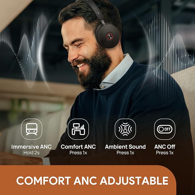 Yealink BH74 with Stand Active Noise Canceling Wireless Headset with Mic for Work, 6-mics Hybrid ANC Microsoft Teams Premium Open Ofﬁce Certified Headsets Bluetooth 5.3, up to 32h Talk, UC Compatible
