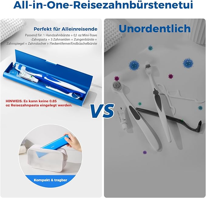 Wider Aluminum Toothbrush Travel Case, Portable Travel Toothbrush Holder, Durable Manual Toothbrush Box Container for Traveling, Bathroom, Camping, Business Trip, Blue