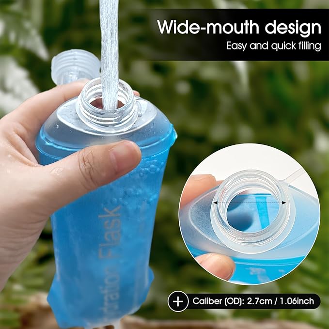 GYGYL Soft Flask, TPU Collapsible Soft Water Bottle for Hydration Pack, Running Vest, Leak-Proof Folding Water Bottle for Hiking Cycling Climbing Jogging-150ml Blue