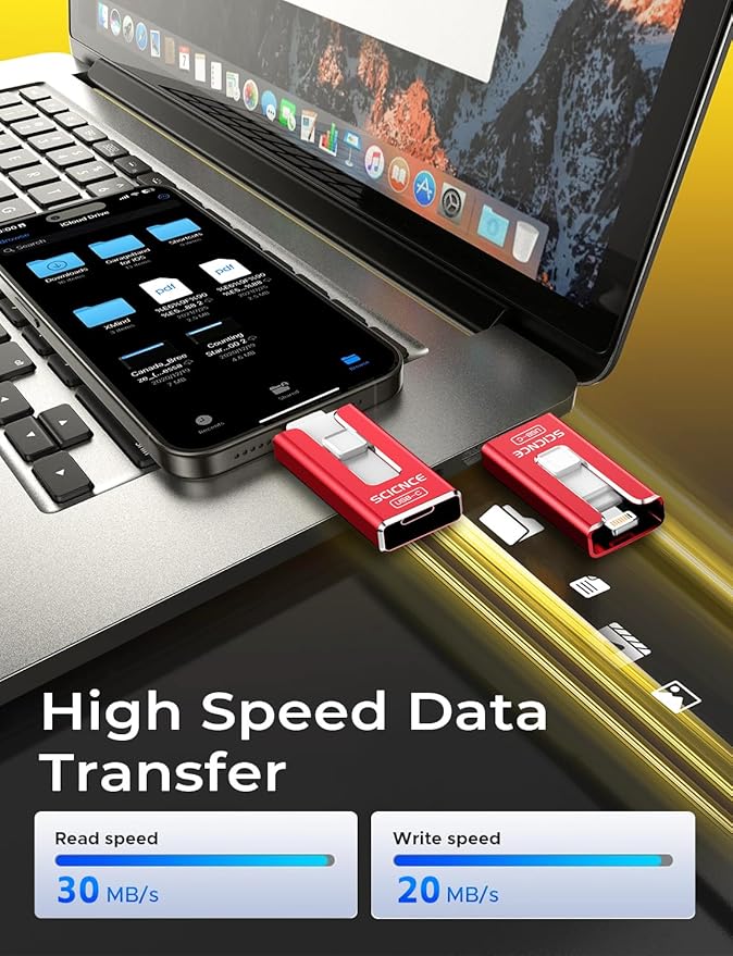 SCICNCE 512GB Flash Drive Intended for iPhone, USB Memory Stick Storage Backup for Photos Videos, Plug and Play No APP Required, Compatible with iPhone iPad Android and Computers (Red)