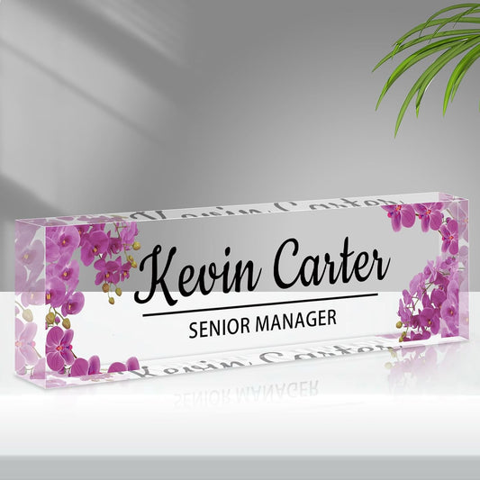 Name Plate for Desk Personalized, Acrylic Desk Decorations, Employee Appreciation Gifts, Custom Office Gifts for Coworkers, Boss, Teacher, Nurse (Orchid)