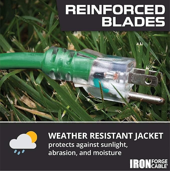 Iron Forge Cable 50 Foot Outdoor Extension Cord,12/3 SJTW Heavy Duty Green Extension Cable with 3 Prong 50 ft, Weatherproof Cord for Major Appliances, Landscaping, Gardens & Outdoor Lights Decoration