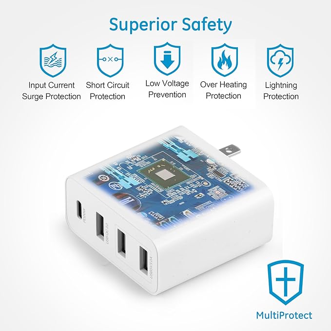 MaxLax 4-Port Desktop USB Charging Station,53W High-Speed Multi-Port USB Charger Hub for Smartphones, Tablets & Powered Devices