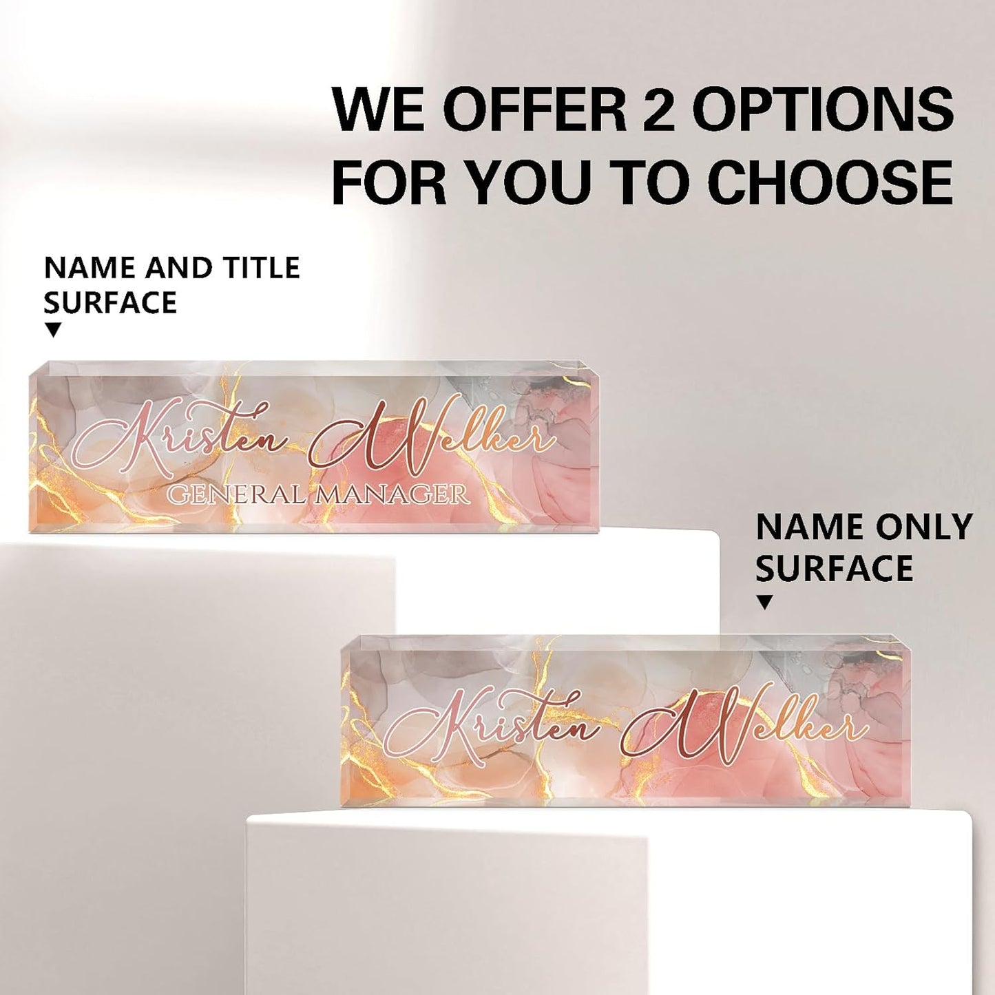 Custom Name Plate for Desk, Desk Name Plate Personalized, Office Decor for Women Men, Acrylic Desktop Accessories, Office Appreciation Gifts for Boss Social Workers Nurse Teacher Employee (Gold/Pink)