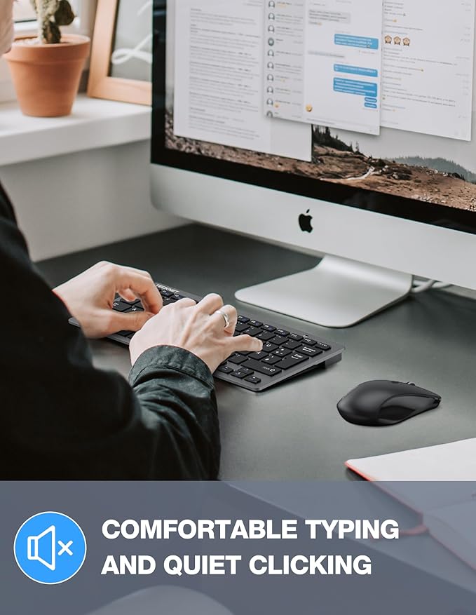 TECKNET Wireless Keyboard and Mouse Combo, Mini Cordless Computer Keyboard and Mouse Set 2.4GHz, Silent Adjustable 1600 DPI, Quiet Click, Lag-Free for Computer, Laptop, PC, Windows, Mac, Chrome OS(GS)