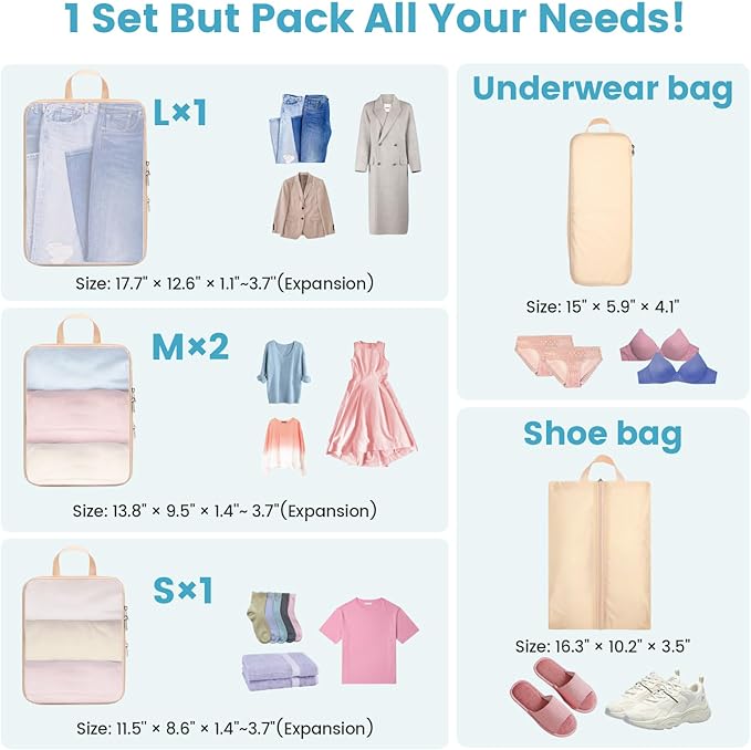 Cambond Compression Packing Cubes for Travel Women - Travel Bags Luggage Organizers Travel Essentials Compression Cubes for Travel Carry on Suitcases Organizer