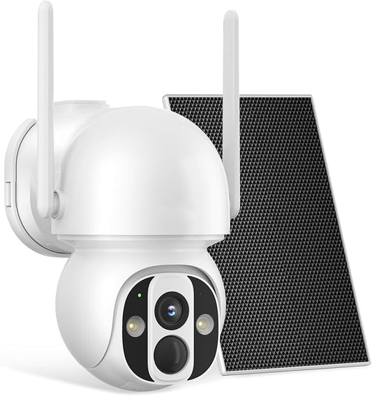 Solar Security Camera Outdoor Wireless WiFi Pro, 4MP Color Night Vision, AI/PIR Motion Detection, 360 PT, 2-Way Audio, IP66, 2.4/5GHz, SD/Cloud Storage, Compatible with Alexa, Mobile App & HomeBase