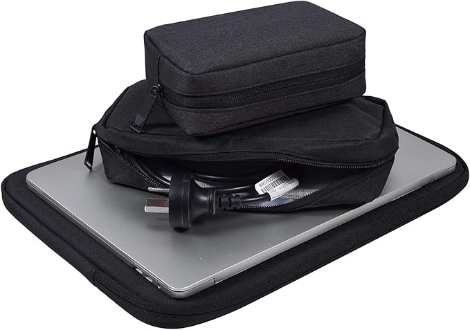 dealcase Canvas Waterproof Universal Electronic Accessories Organizer for Power Bank,Charging Cords,Chargers,Mouse,USB Cable,Earphones and More Out-going, Business Travel Gadget Bag,Black(Small+Big)