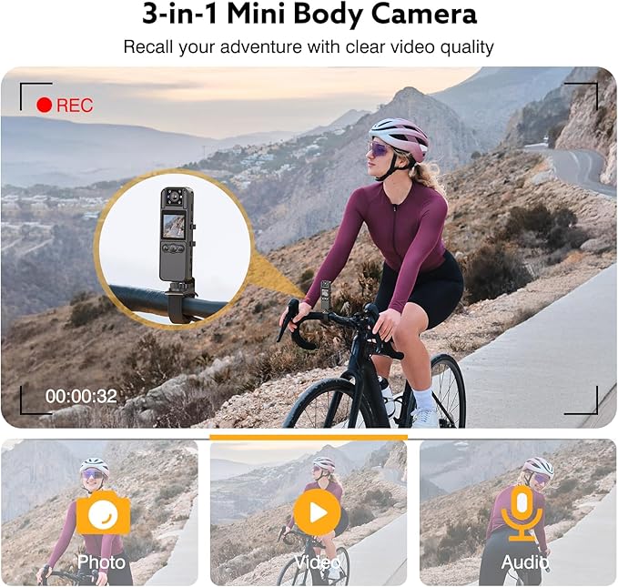 Z11 Body Camera with Audio and Video Recording, 128GB Small Body Cam with 180° Rotating Lens, 6HR Battery & Night Vision, Wearable Camera for Pet, Home, Office, Security Police Law Enforcement