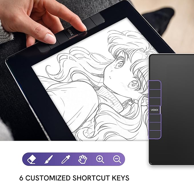 VEIKK VK1200 V2 Drawing Tablet with Screen,11.6-inch Full-Laminated Graphic Drawing Monitor,2 Battery-Free Pens with Tilt Function,6 Customizable Keys,Anti-Glare Glass(Must be Connected to PC to Work)