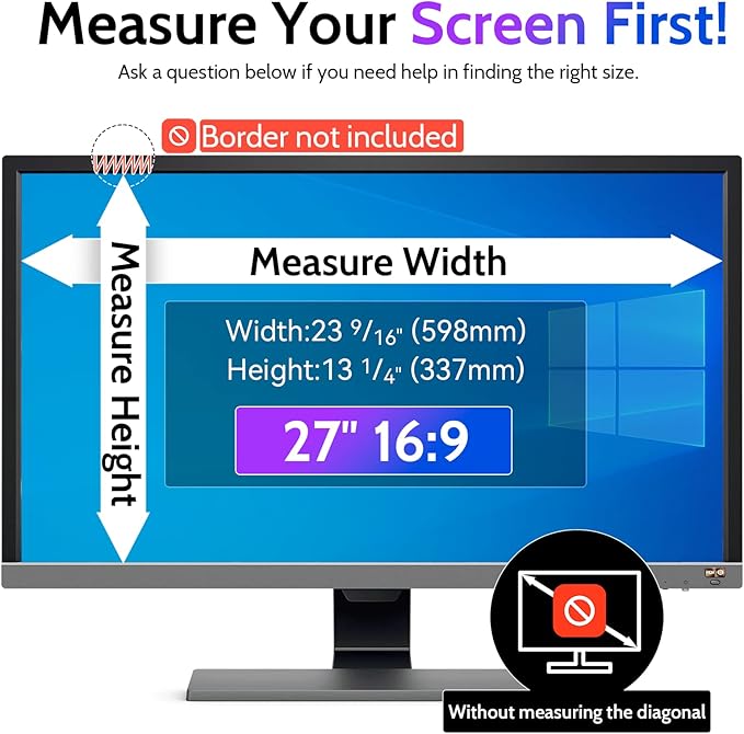 Computer Privacy Screen 27 Inch for 16:9 Widescreen Monitor, Removable 27inch Anti Blue Light Anti Glare Monitor Privacy Filter Shield (23 9/16" x 13 1/4")