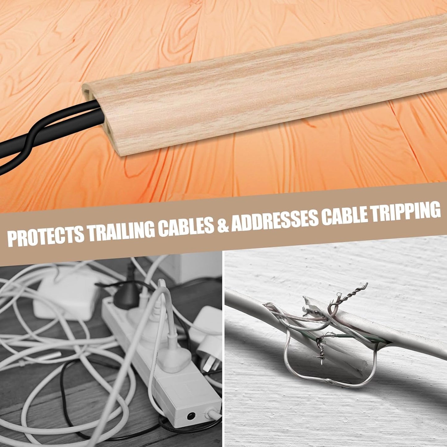 Floor Cord Cover Self Adhesive Cord Hider,3.3FT Cable Management, Extension Strip Protector for Wires, Prevent Cable Trips for Offices, Gyms, Exhibitions Cavity:0.47"(W) x0.35(H) WoodLightyellow
