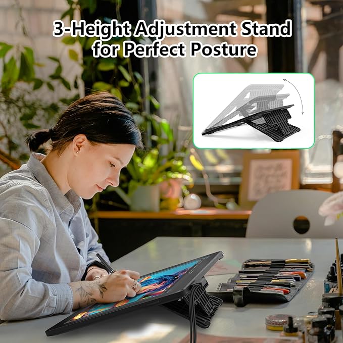 VEIKK Studio 16 Drawing Tablet with Screen, 15.6 Inch Pen Display Full-Laminated Anti-Glare Glass (125% sRGB)，16384 Pressure Battery-Free Pen (2 Pcs), 5 Shortcut Keys and Quick Dial, Adjustable Stand