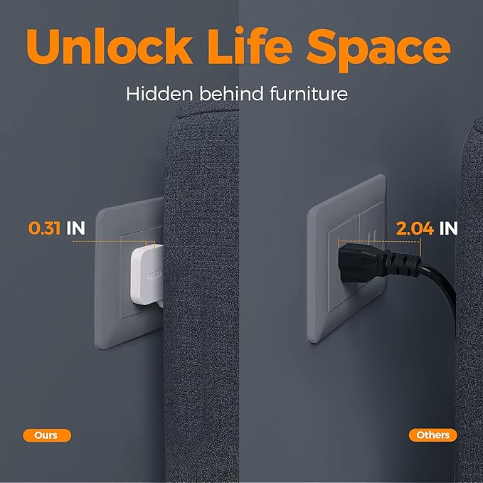 Flat Plug Surge Protector Power Strip, TESSAN 5 ft Ultra Thin Extension Cord with 3 USB Wall Charger(2 USB C Ports), 4 Outlets Slim Desk Charging Station for Travel, Office, Dorm Room Essentials