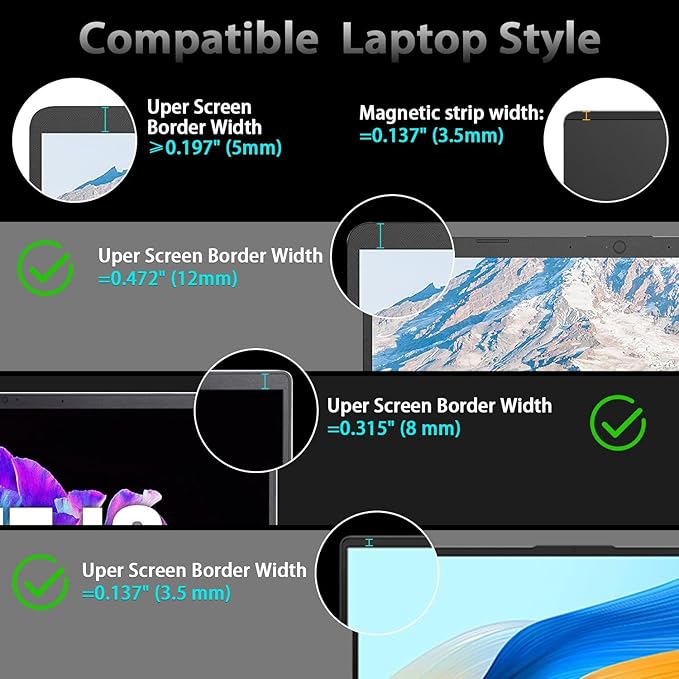 FILMEXT Magnetic Laptop privacy screen 15.6 inch for 16:9 Widedisplay, Removable Laptop Privacy Screen Shield Anti Glare Blue Light Filter for HP/Dell/Acer/Lenovo/Asus