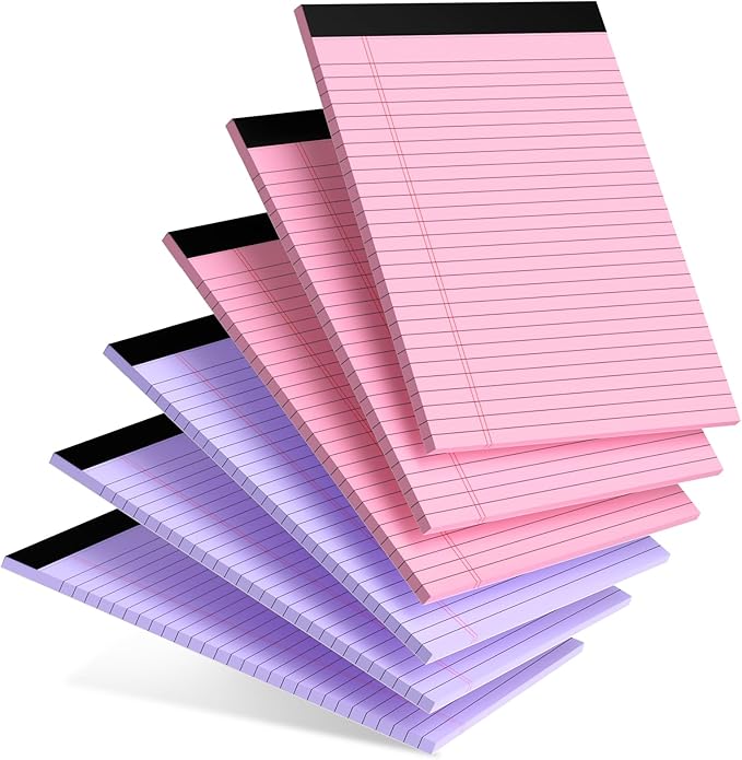 Pink Purple Legal Pads 8.5 x 11 Wide Ruled, Note Pads 30 Sheets/Pad, 20lb Colored Notepad Paper, Perforated Notepad with Sturdy Back