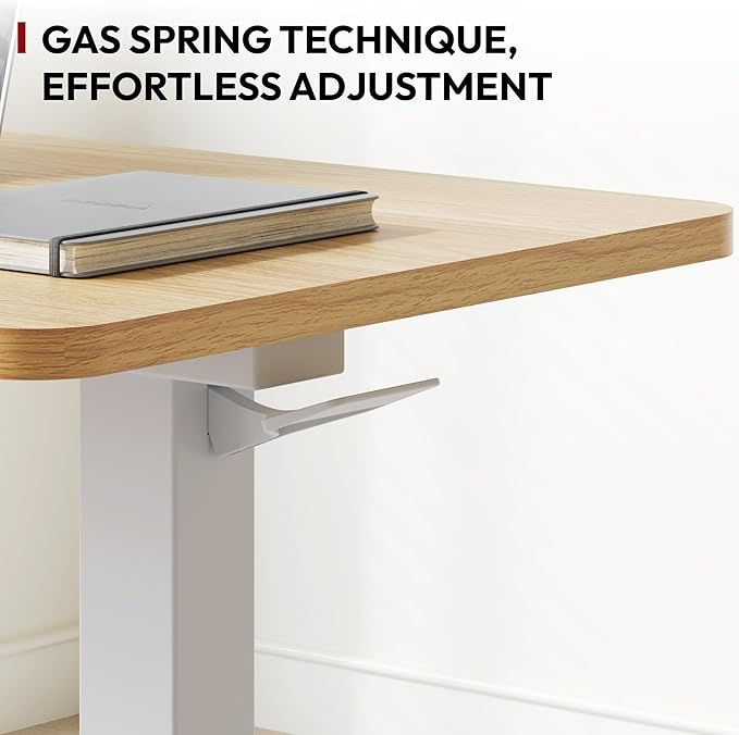 SANODESK Medical Adjustable Overbed Bedside Table with Hidden Casters, Pneumatic Mobile Laptop Computer Standing Desk Cart with Tray, Hospital and Home Use(27.6" W x 15.7" D, Maple)