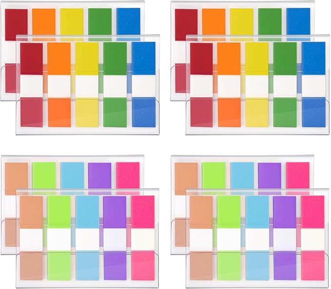 KICNIC Sticky Tabs 1000 Pcs (1.77 * 0.47 in),Fluorescent Pop Up Book Tabs, Adhesive Index Tabs for Annotating Books, Page Marker Flags, Reusable for School, Binder, Office, 8 Dispensers (10 Colors)