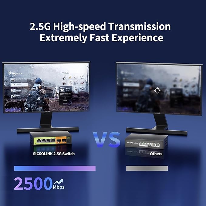 6 Port 2.5Gb Network Switch, 4x2.5G RJ45, 2x10G SFP+, Muti-gigabit, Unmanaged, Metal Case, 60G Bandwidth, Fanless, Compatible with 2.5gbe NAS, PC, AP