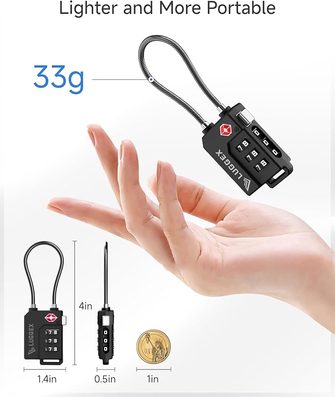 LUGGEX TSA Locks for Luggage, Suitcase Locks TSA Approved, Luggage Locks, Ease of Use & Durable(Black,2 Pack)