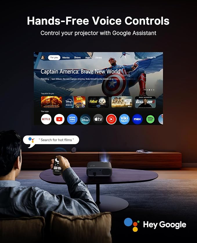 NexiGo PJ40 Pro Google TV Projector, Native 1080p, 4K Support, AI Image Enhancement, 800 ANSI Lumens, Smart Projector with Auto Keystone, 20 W Speakers, Backlit Remote, Wi-Fi & Bluetooth