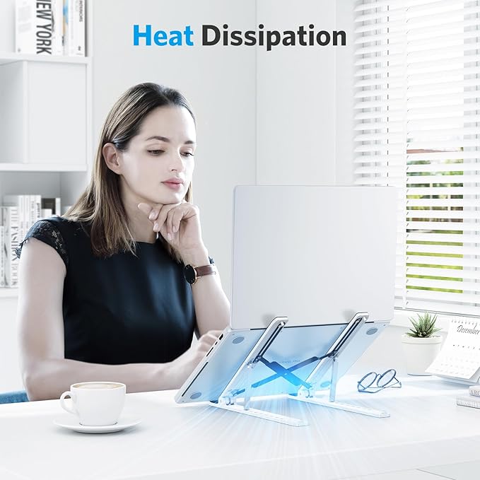 OMOTON Portable Laptop Stand, Laptop Stand for Desk Ergonomic 7-Levels Angles Adjustable Computer Stand, ABS Laptop Riser Holder Compatible with All Laptops and iPad(10-15.6")