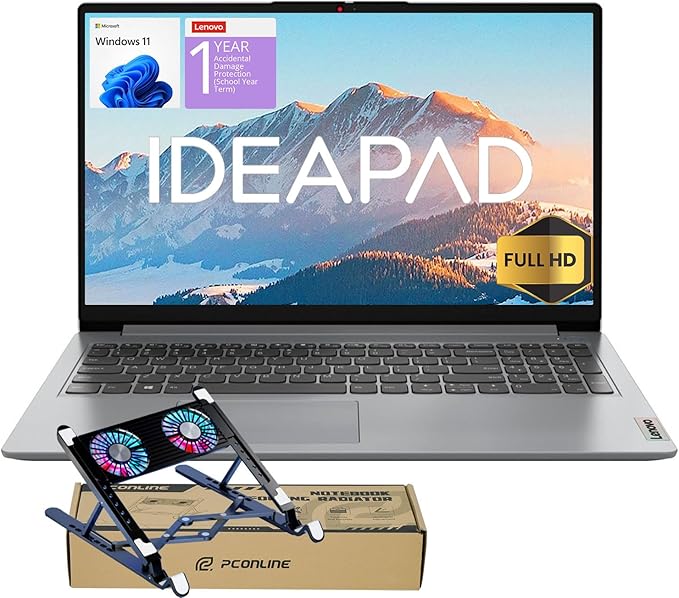 Lenovo IdeaPad 2025 Family Laptop, 15.6" FHD Screen, Intel N6000 CPU, 8GB RAM, 256GB SSD + 128GB eMMC, 10HR Battery, Win11, 1Yr ADP + Office 365 with 1TB Cloud, Laptop Cooler Bundle, Everyday Use