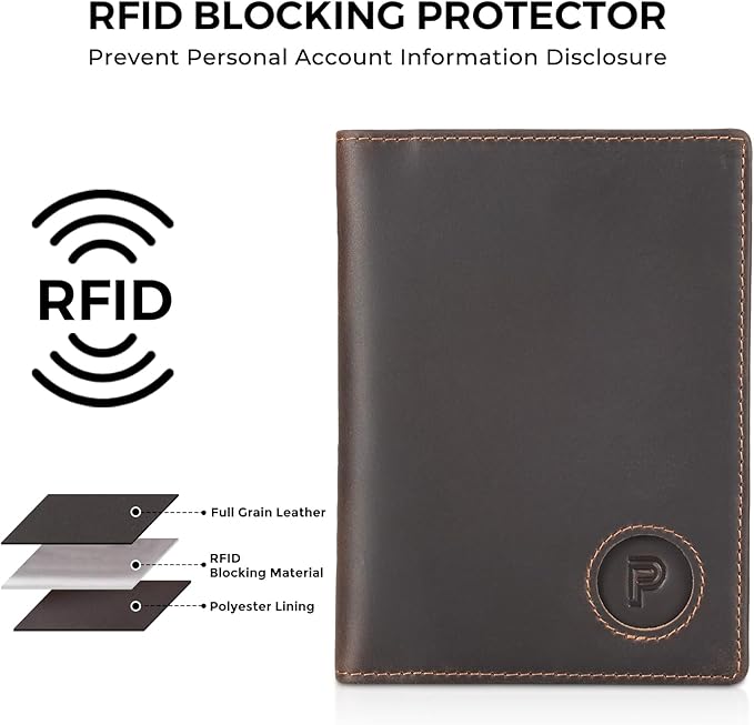 Polare Slim RFID Blocking Leather Passport Holder Travel Bifold Wallet For Men (Dark Brown with AirTag Holder)