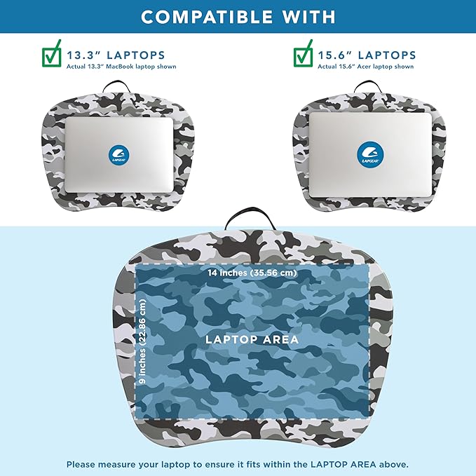 LAPGEAR MyStyle Portable Lap Desk with Cushion - Gray Camo - Fits up to 15.6 Inch Laptops - Style No. 45325