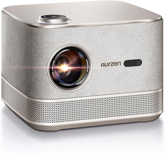 3-in-1 Outdoor Projector 4K Supported, AURZEN BOOM 3 Smart Projector with WiFi and Bluetooth, 3D DoIby Audio & 36W Speakers, Auto Focus & Keystone, Netflix Official 500 ANSI Home proyector, Gold
