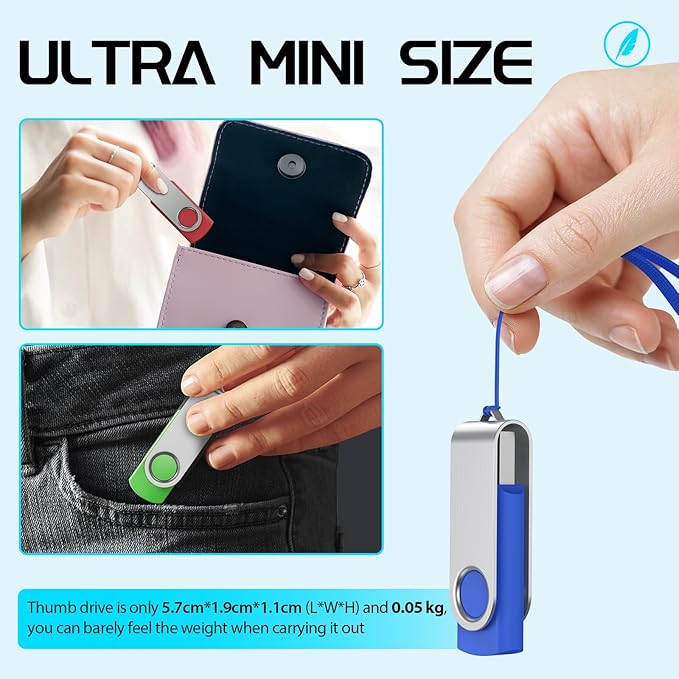 FEBNISCTE Thumb Drive 4GB 10 Pack USB Flash Drives Bulk, Swivel Jump Drive 4 GB Multi-Coloured Pen Drive USB 2.0 Memory Stick with Cords, Data Storage Pendrive 10 Color Assorted Zip Drives