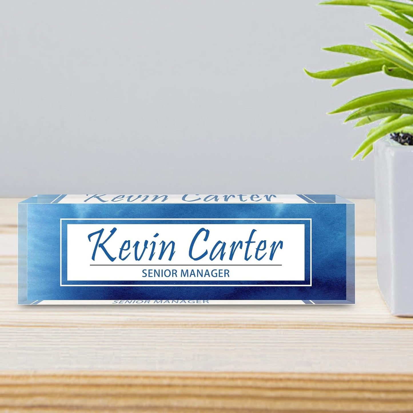 Name Plate for Desk Personalized, Acrylic Desk Decorations, Employee Appreciation Gifts, Custom Office Gifts for Coworkers, Boss, Teacher, Nurse (Blue White Marble)
