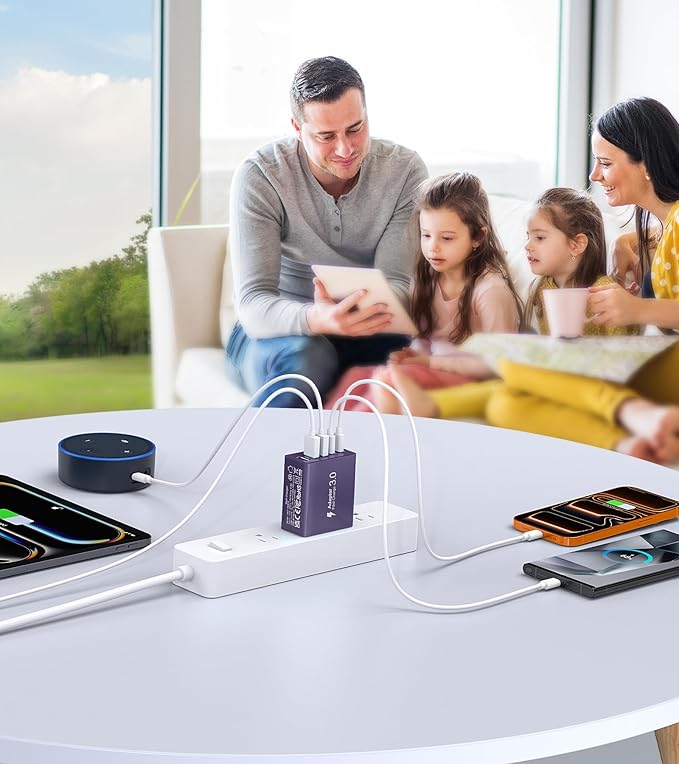 [2-Pack] USB C Wall Charger, 50W Charger Block 5-Port PD Fast Charging Blocks,Multiport 2USB C+3USB A Plug,Type C Power Adapter Brick Cube for iPhone 17/16/15/14/13/Pro,Samsung,for Switch（Purple）