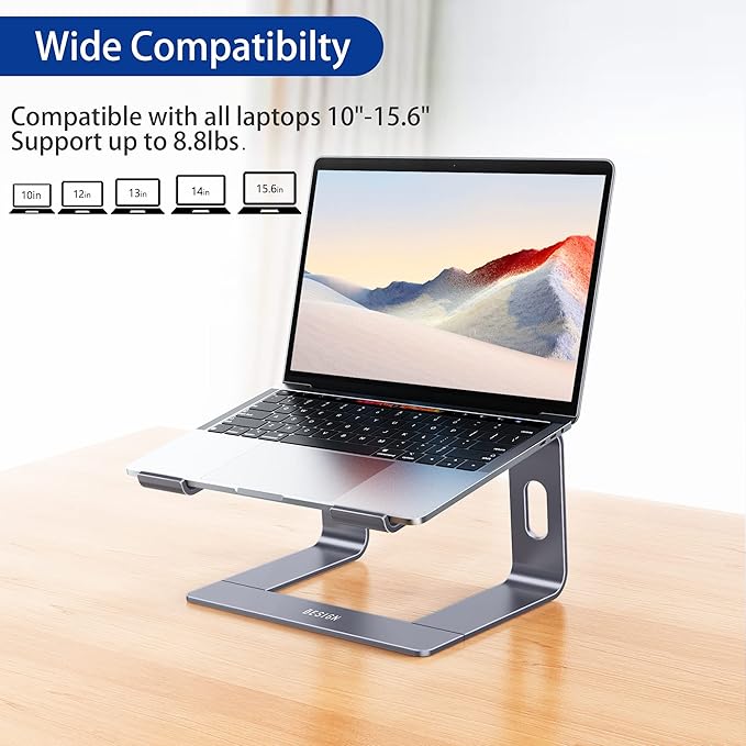 BESIGN LS03 Aluminum Laptop Stand, Ergonomic Detachable Computer Stand, Notebook Holder Compatible with MacBook Air Pro, Dell, HP, Lenovo More 10-15.6" Laptops, Space Gray
