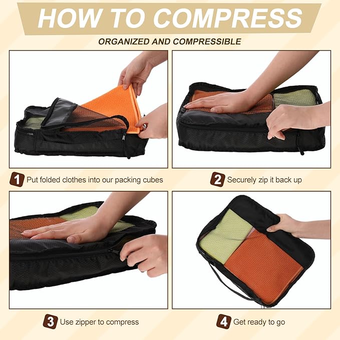 5 Pcs Packing Cubes for Suitcase Large Travel Cubes Carry on Luggage Organizer Bags for Clothes Accessories(Mixed,Black)