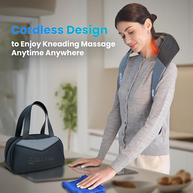 COMFIER 4D Neck and Shoulder Massager with Heat, Wireless Deep Tissue Back Massager for Pain Relief, Hands-Free Shiatsu Neck Massager with Carry Bag, Gift for Women Men Mom Dad