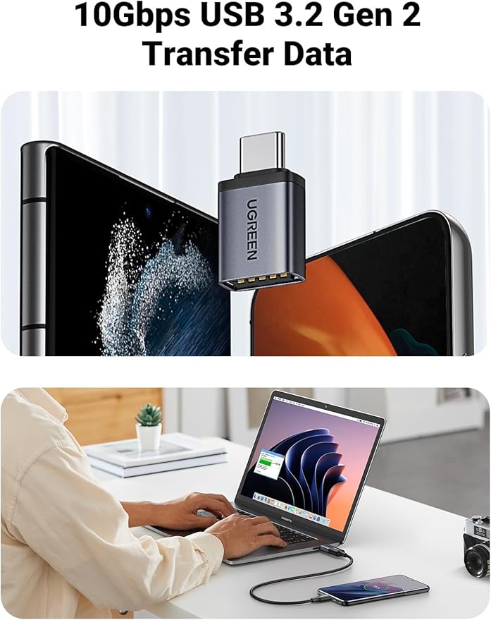 UGREEN USB C to USB A 3.2 10Gbps OTG Adapter 2 Pack Compatible with iPhone 17 Pro Max Air 16 15 MacBook Air iMac iPad Galaxy Tab S9 S25,Black