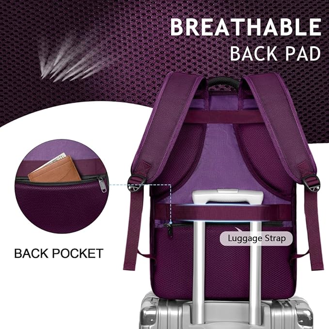 MATEIN Travel Backpack for Women, Extra Large 40L Carry on Backpack with USB Charge Port, Water Resistant College Bag Computer Bag Gifts for Women & Men Fits 17.3 Inch Laptop, Purple