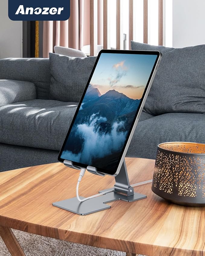 Anozer Tablet Stand,Adjustable Tablet Holder for Desk,Foldable for iPad Stand Dock Holder for iPad Air 5/4/Mini 6/Mini 5/10.2/Pro 12.9/Pro 11,Portable Monitor,Surface (4-13 inch)-Grey